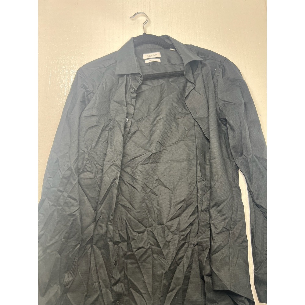 Calvin Klein Mens Dress Shirt Size 16 34/35 L Black‎ Long Sleeve Button Up